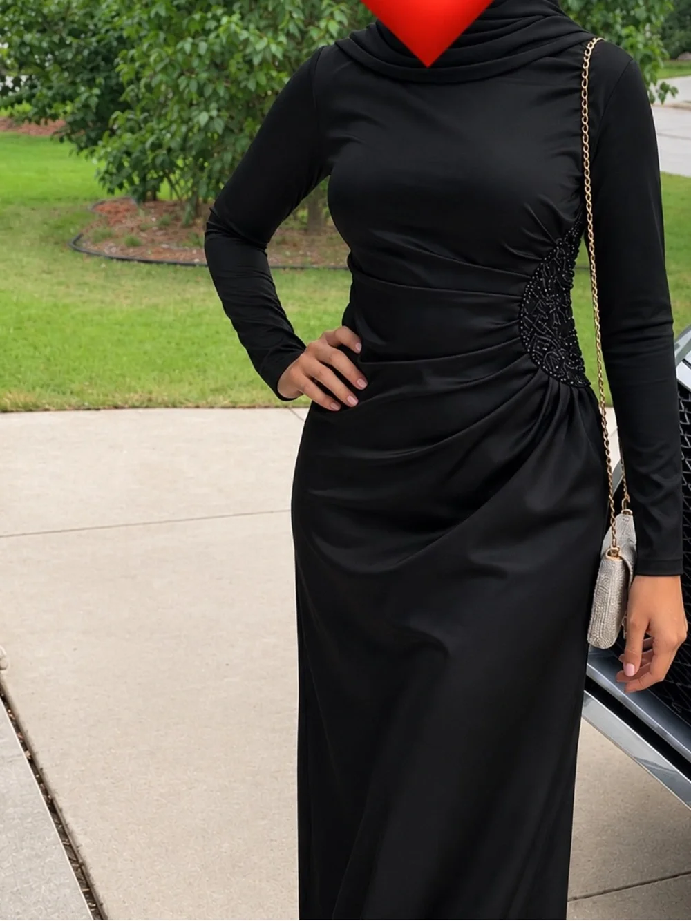 Elegant Black Long Sleeve Evening Dress - Black